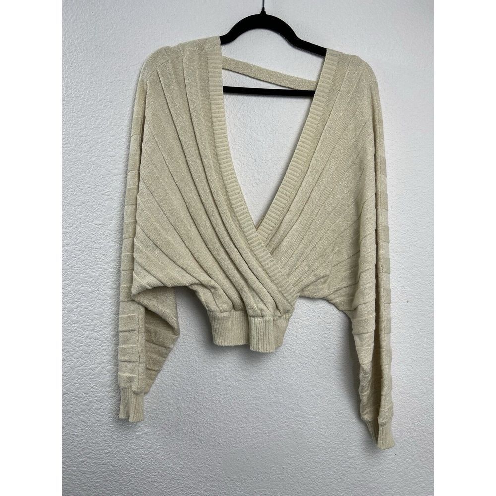 Flying Tomato Long Sleeve Pullover Knit Ribbed Metallic Sweater Size L‎ Cream